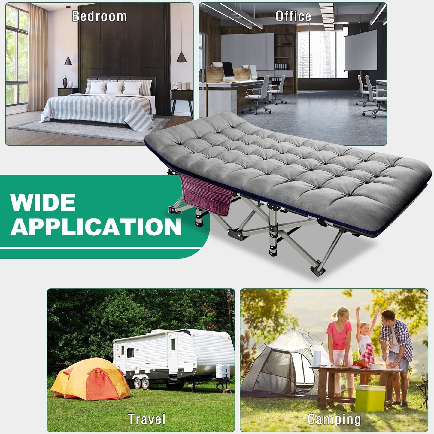 MOPHOTO Folding Camping Cots for Adults 880lbs, 28' Wide Sturdy Portable Sleeping Bed, Folding Cot with Gray Mattress