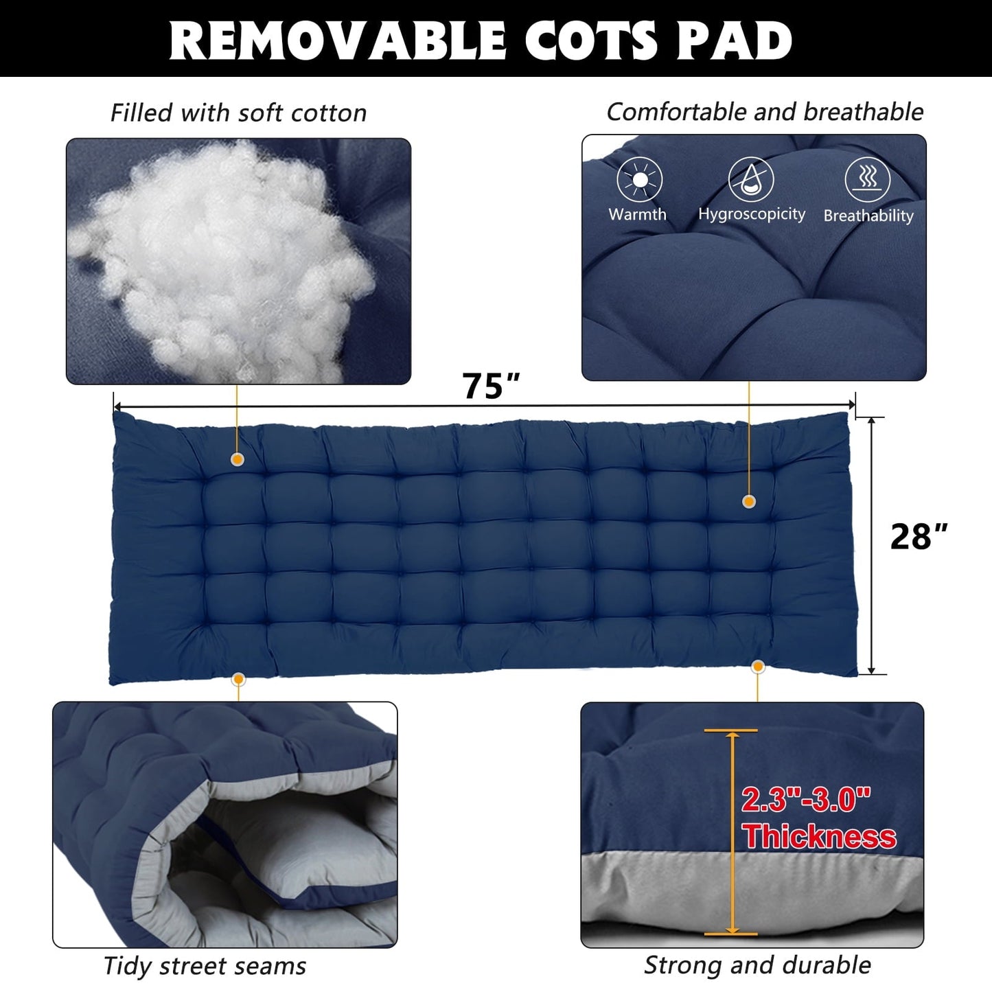 Lilypelle 75' Adult Folding Bed Camping Cots with Mat,Double Layer Oxford Fabric,Strong Heavy Duty Wide Sleeping Cot for Camp Office Use