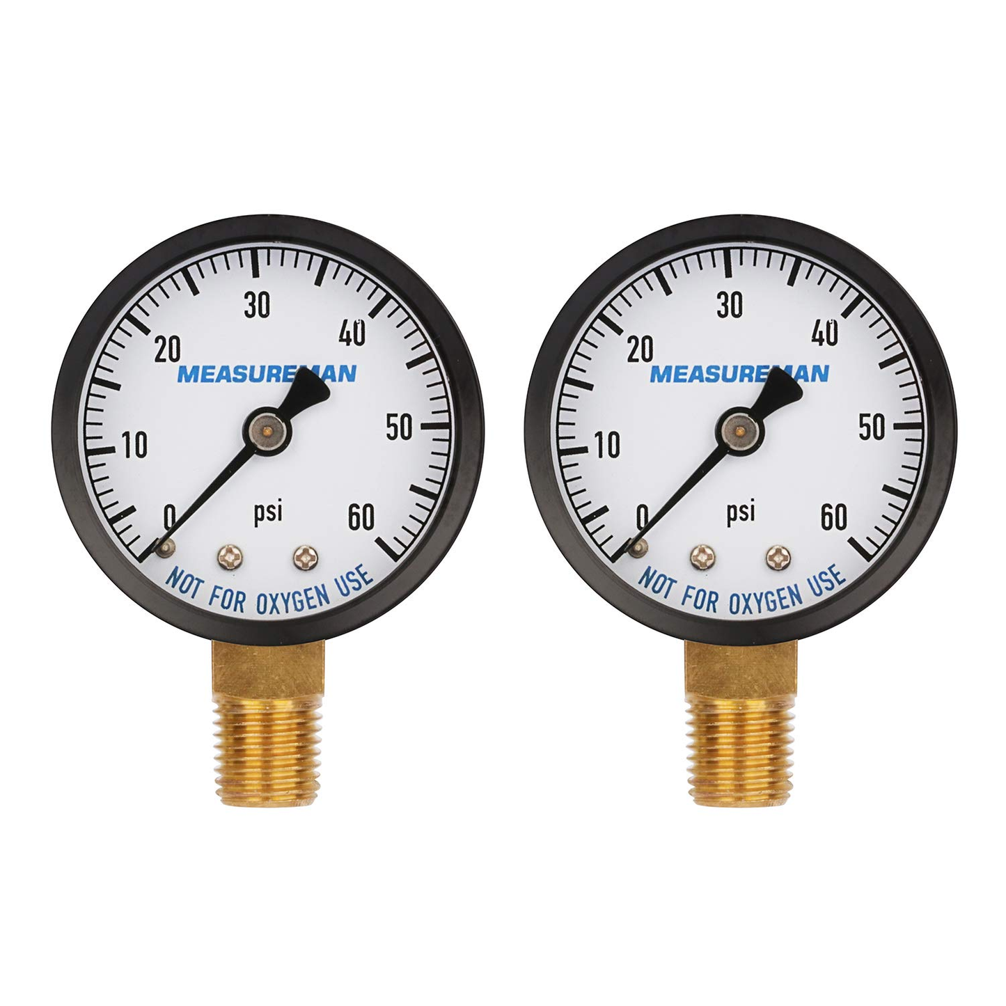MEASUREMAN 2" Dry and Utility Pressure Gauge, Swimming Pool Filter Pressure Gauge, Spa, Aquarium, Water Pressure Gauge, 1/4"NPT Lower Mount 0-60Psi X 2 Pcs