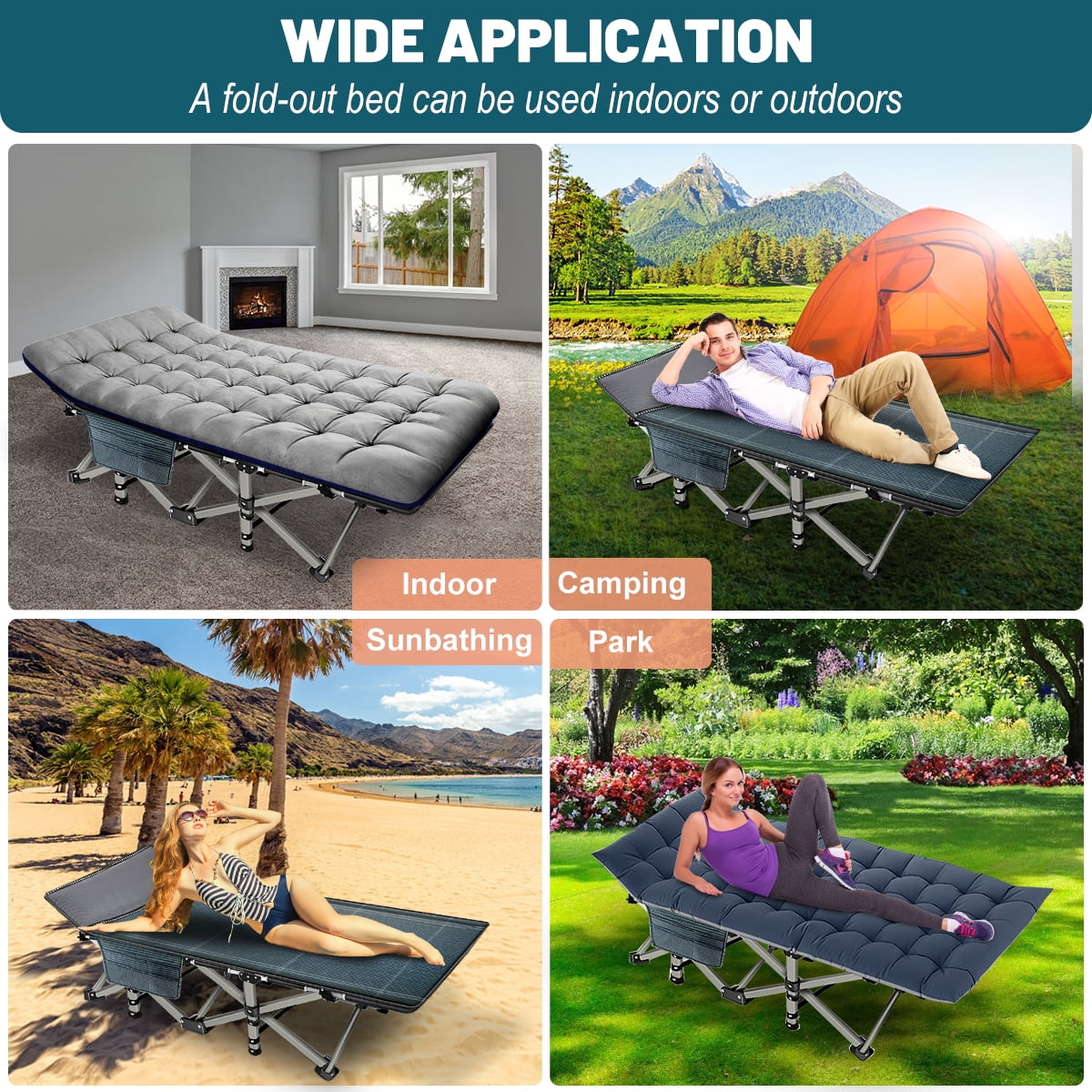 Lilypelle Folding Camping Cots for Adults 600lbs, Double Layer 1200D Oxford Strong Heavy Duty Wide Sleeping Cots with Mattress