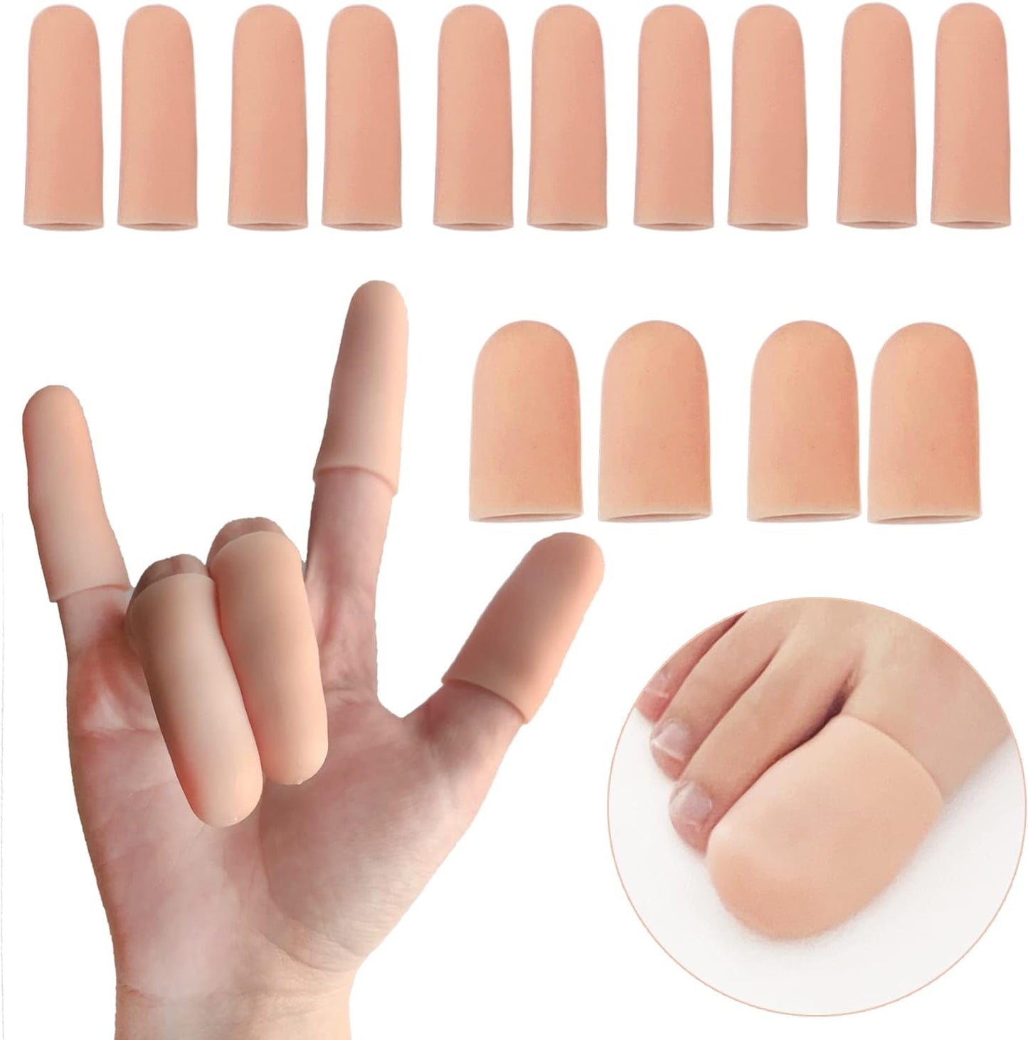 14 PCS Silicone Finger Cots, Gel Finger Protectors for Finger Tips, Soft Reusable Finger Caps Great for Trigger Finger, Hand Eczema, Finger Cracking, Finger Arthritis