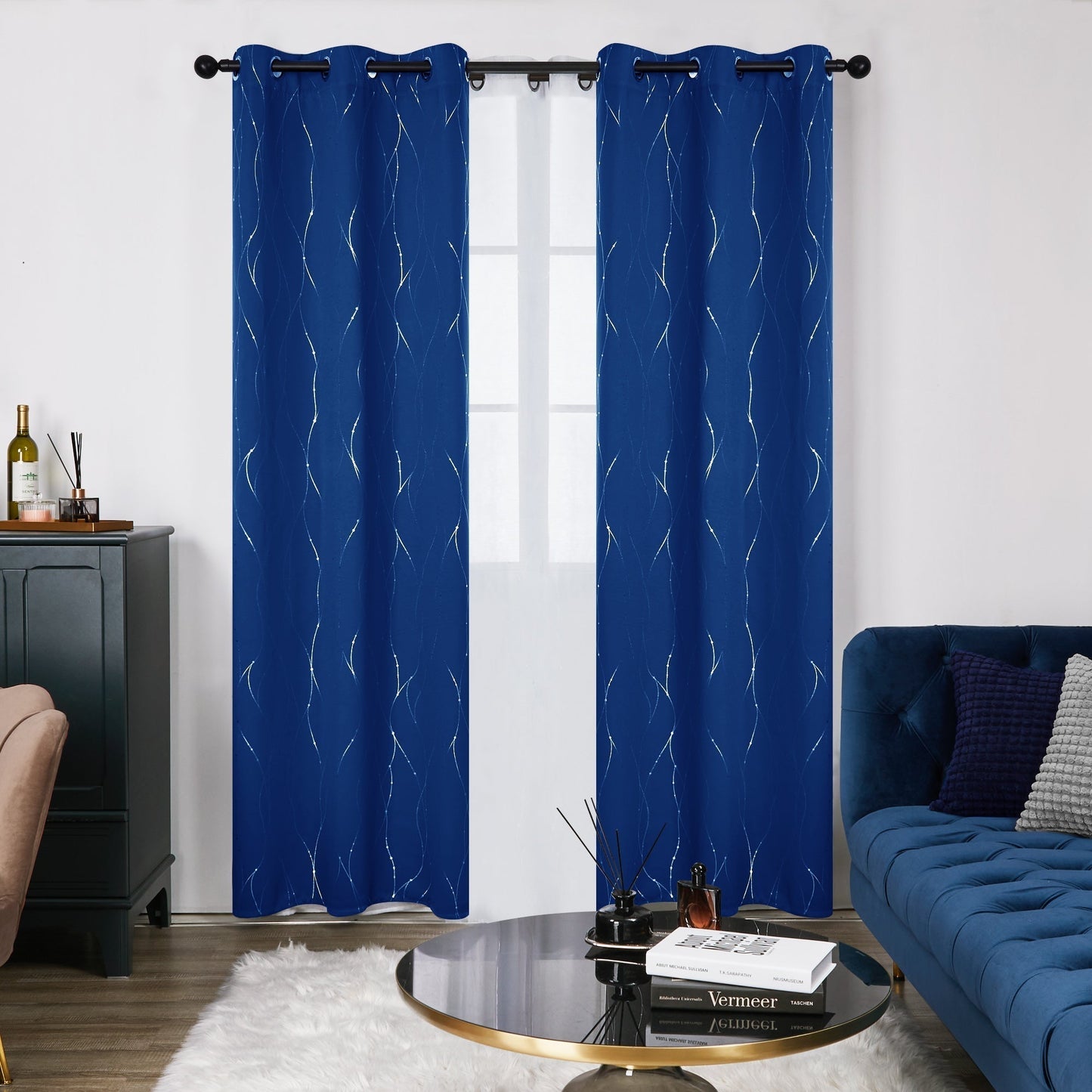 Curtain Set of 2 Size 52x54 Inches Color Royal Blue