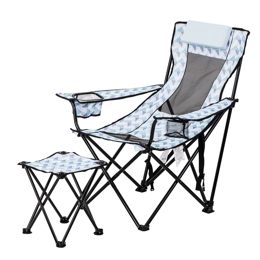 Ozark Trail Lounge Chair with Detached Footrest, Blue Geo