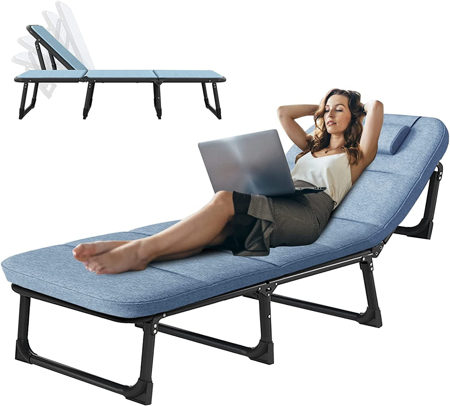 Ficisog Folding Chaise Lounge Chair 6-Gear Adjustable Outdoor Patio Beach Camping Recliner Blue