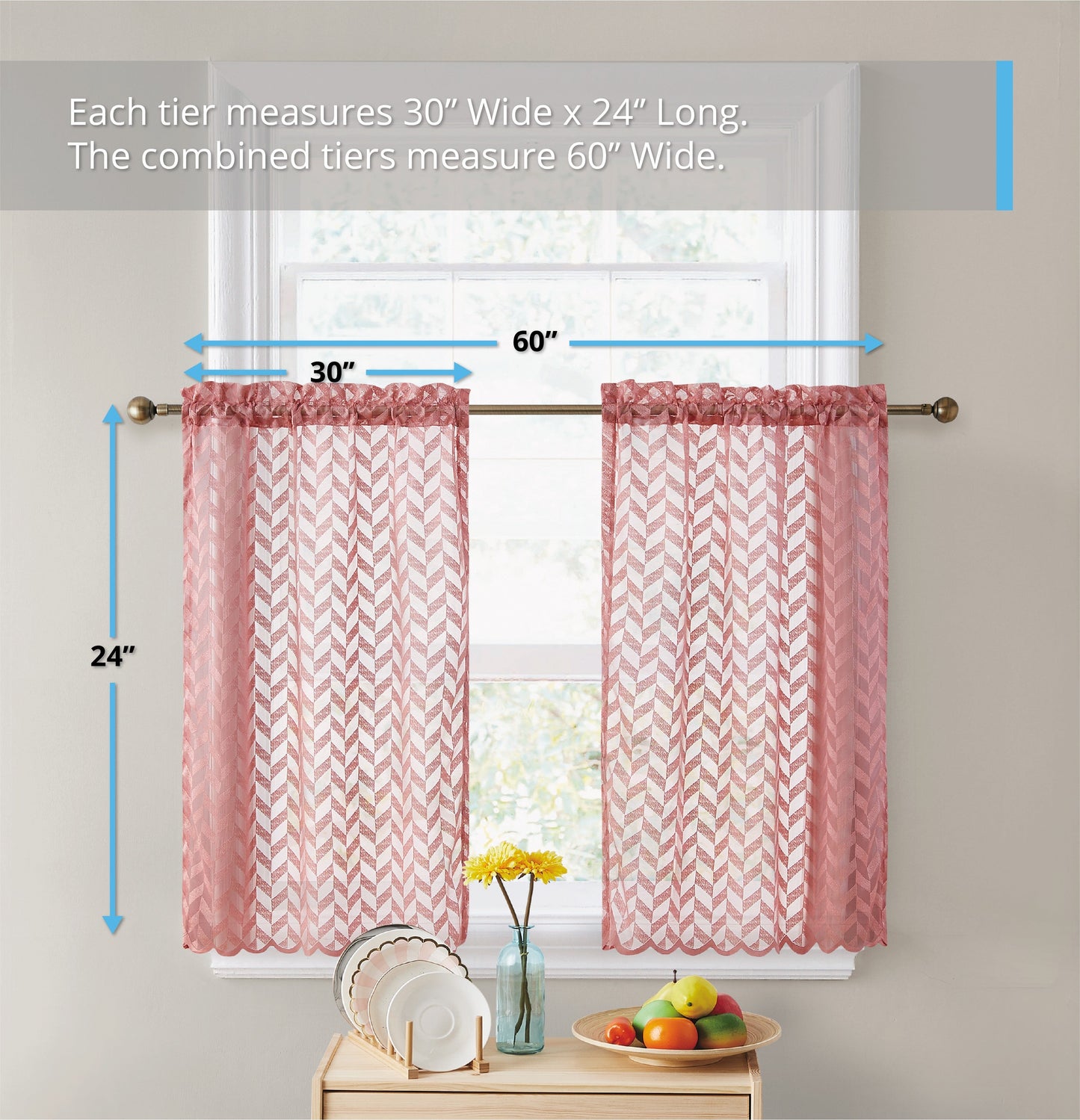 Herringbone Lace Sheer Rod Pocket Cafe Tiers & Swag Curtains