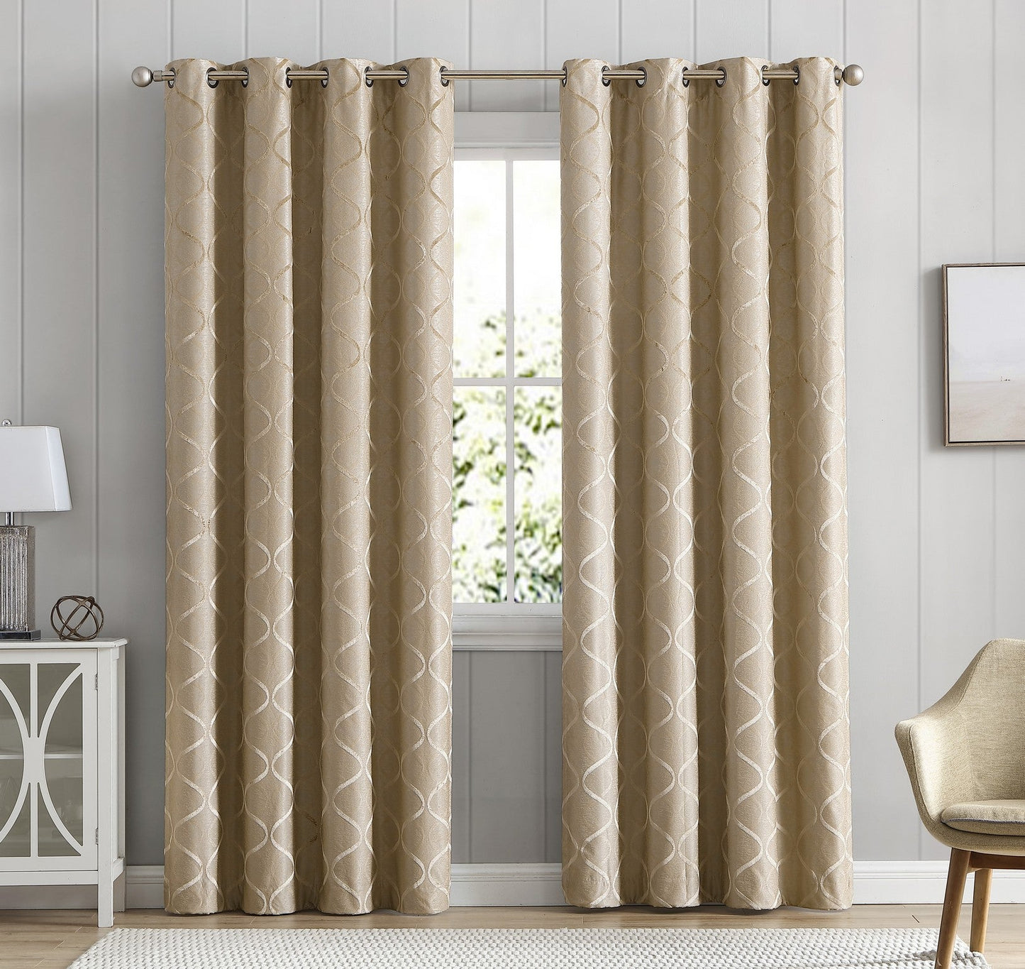 Versailles Lattice Flocked 100% Blackout Grommet Curtain Panels