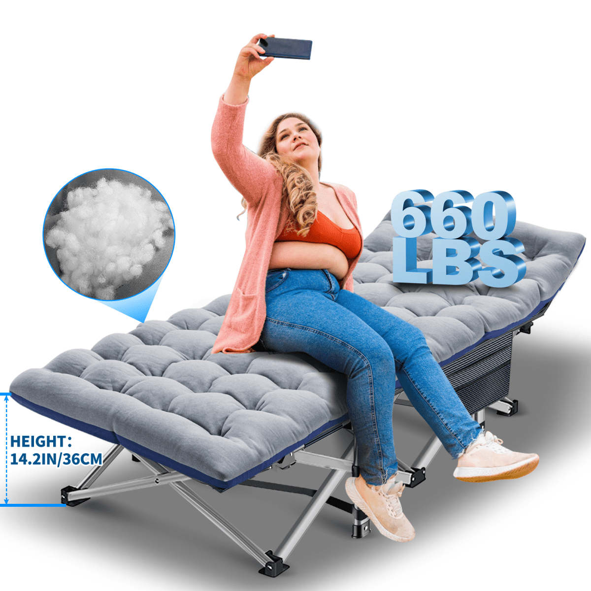 Lilypelle 28 inch Wide Fold Camping Cot for 600 lbs Adult Portable Folding Bed Sleeping Cots with Mattress Pad&Carry Bag