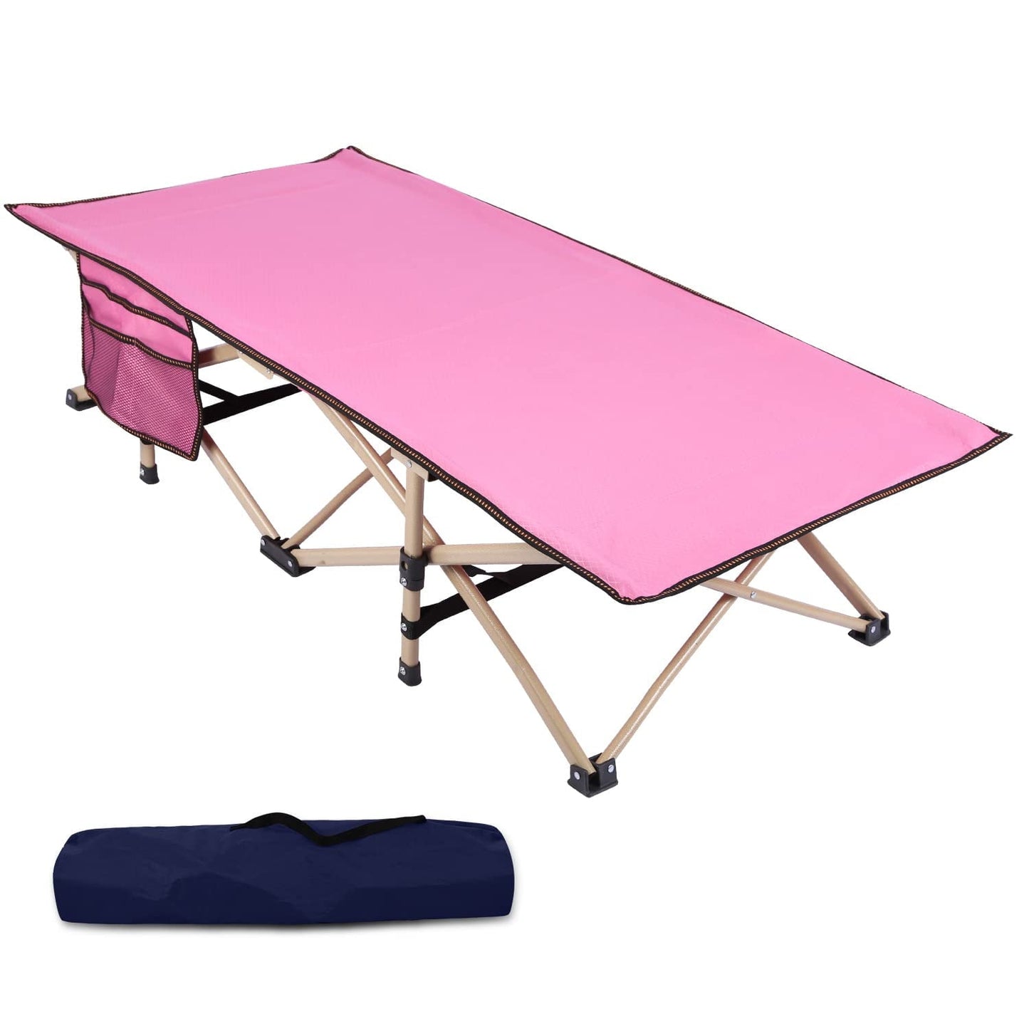 Lineslife Toddler Cots for Sleeping Foldable, Sturdy Portable Kids Girls Camping Cot Indoor Outdoor, Easy to Use, 53''x26'' Pink