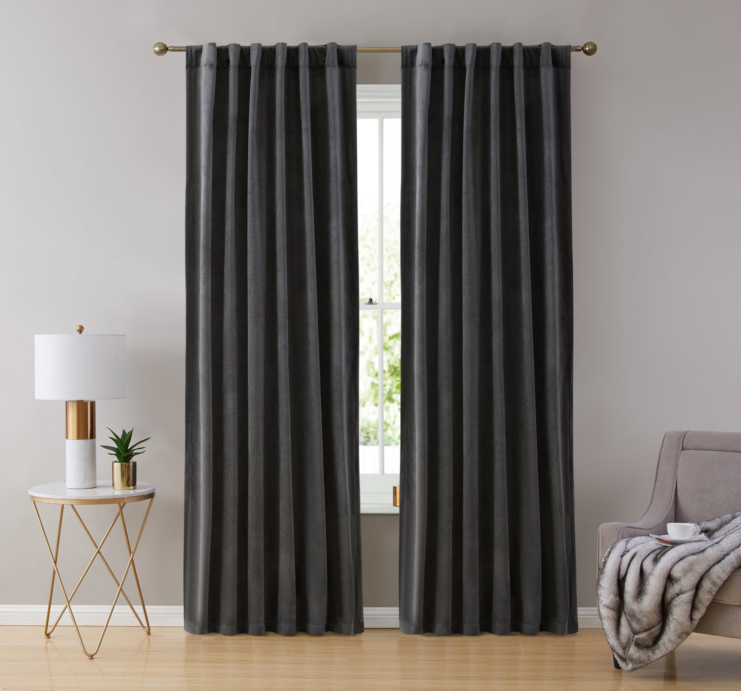 Lopez Velvet Back Tab Rod Pocket Curtain Panels