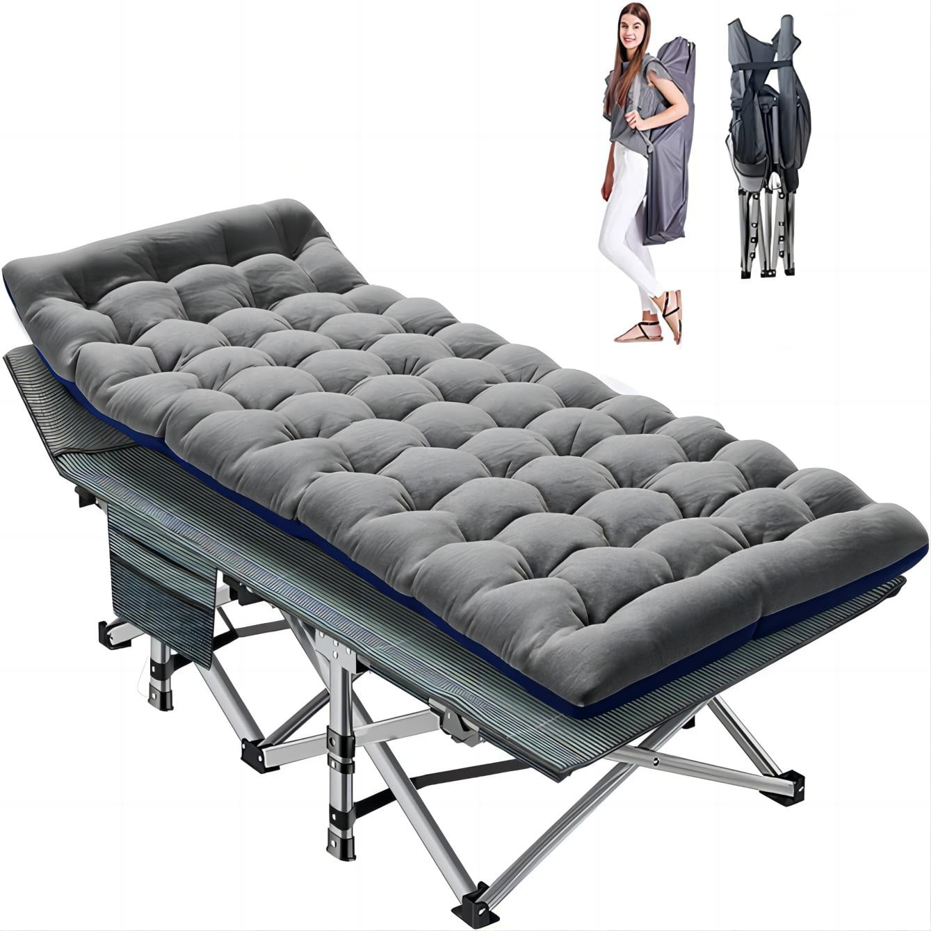 MOPHOTO Camping Cot for Adults, 75' Portable Folding Bed with Noble Pearl Mattress & Carry Bag, Double Layer Oxford Strong Heavy Duty Sleeping Cots