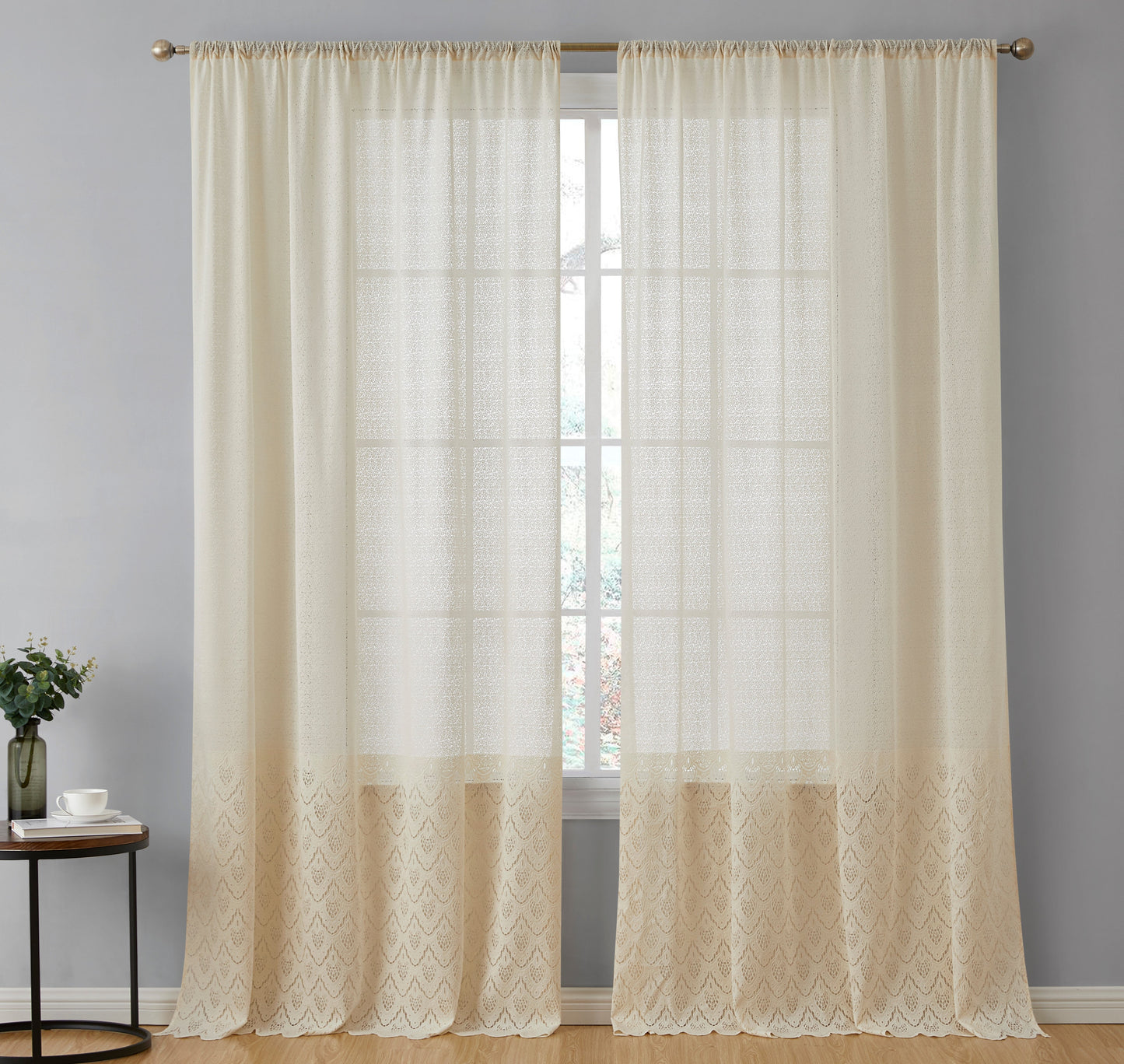 Monaco Macrame Lace Sheer Rod Pocket Curtain Panels