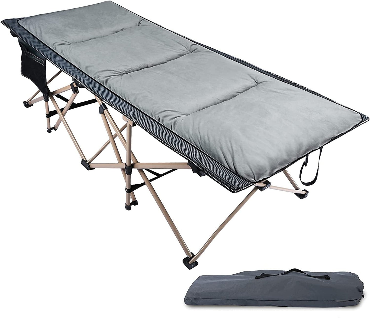 REDCAMP Folding Camping Cots for Adults with Mattress Pad, Soft and Comfortable for Outdoor Indoor Office Sleeping, Grey Oversized Cot Set