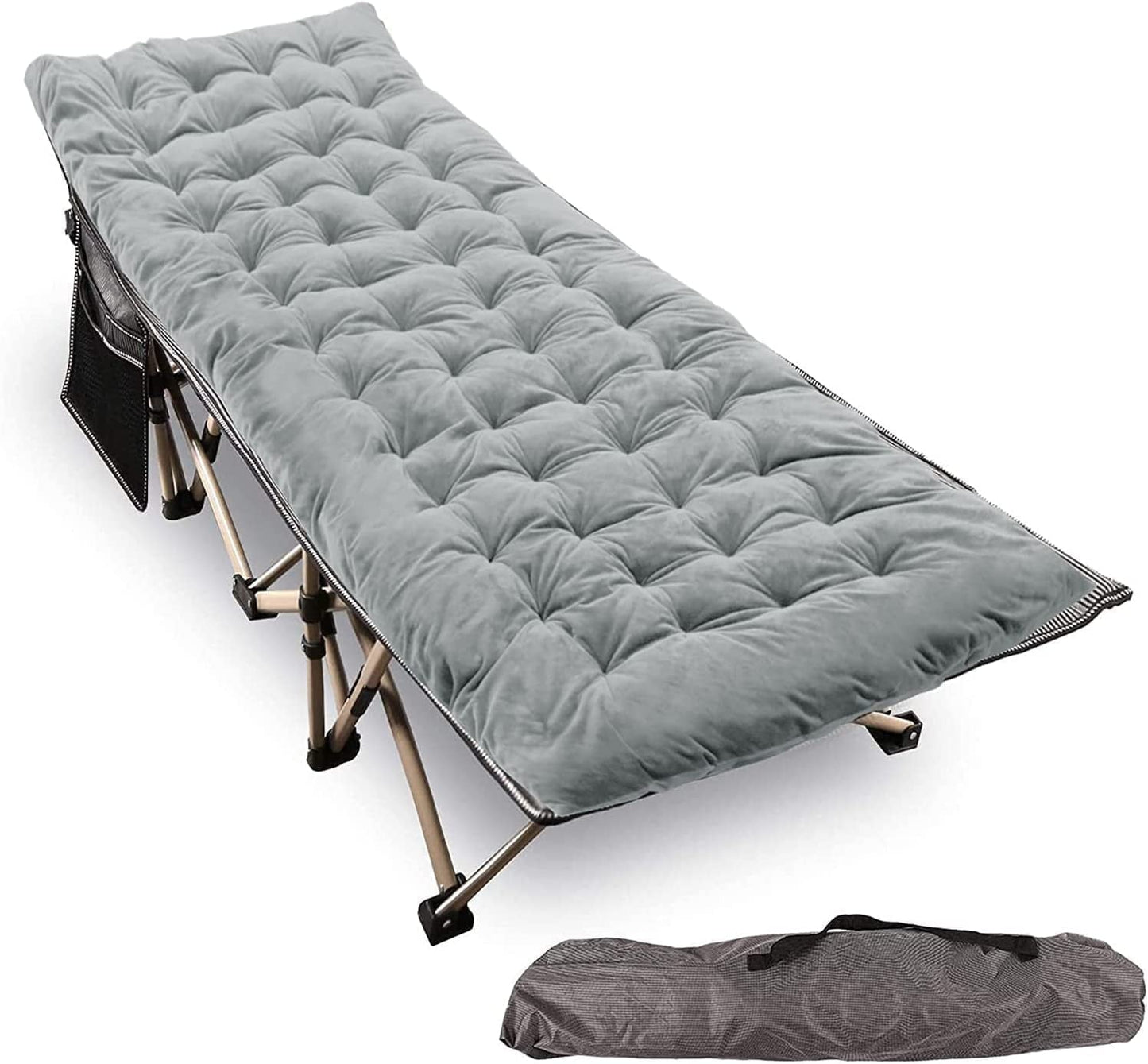 REDCAMP Folding Camping Cots for Adults with Thick Mattress Pad, Heavy Duty Sleeping Cot Bed for Outdoor Indoor Office, Grey Set