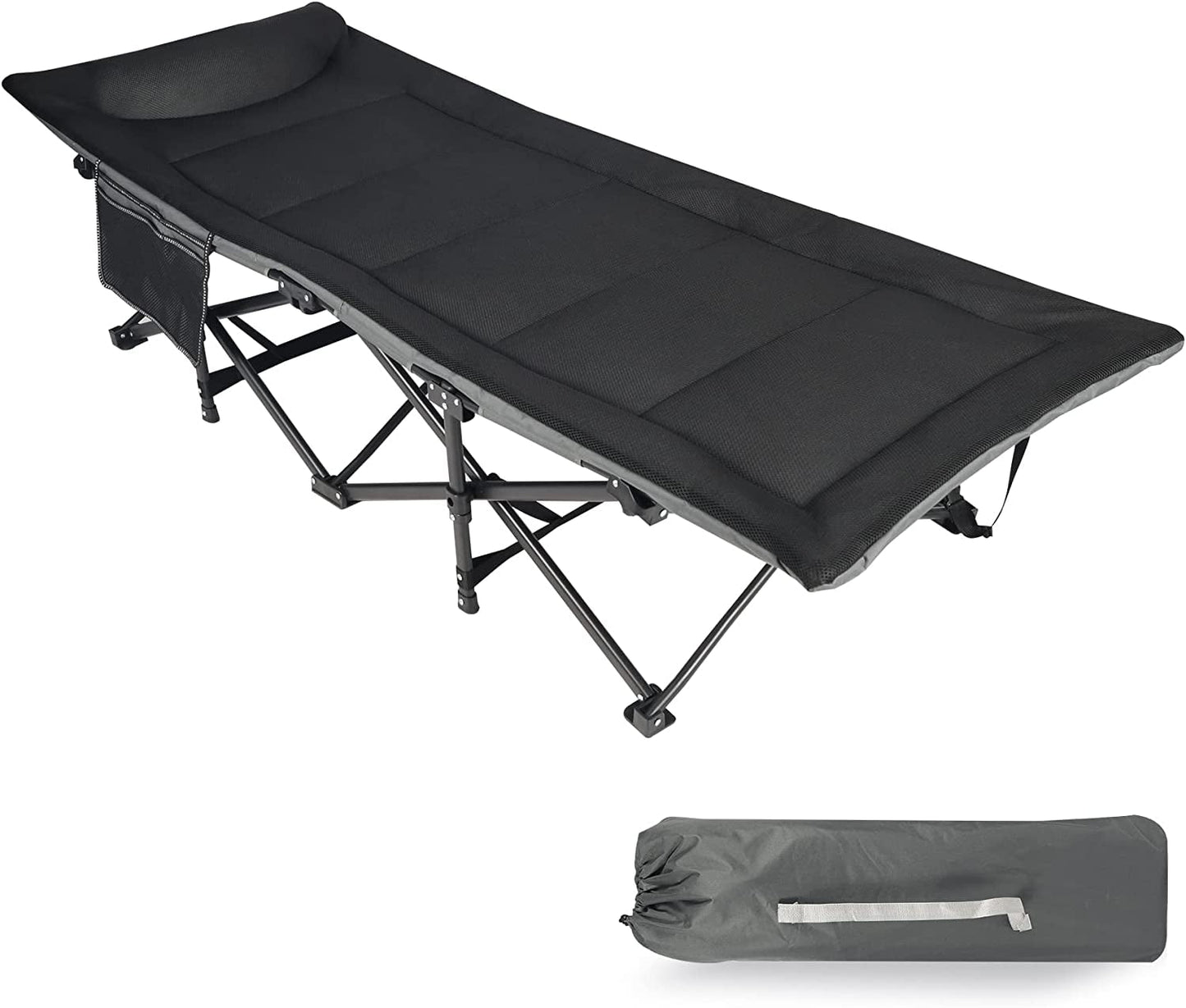 REDCAMP Padded Folding Camping Cot for Adults, Heavy Duty Sleeping Cot Bed with Pad, Travel Camp Cots with Carry Bag Portable for Outdoor Home Office, Black