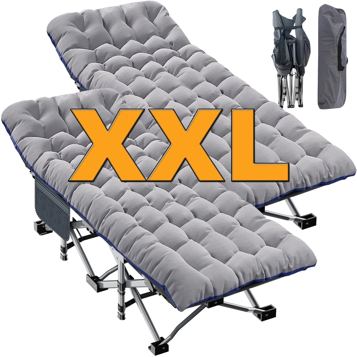 Slsy 2 Packs Oversized XXL Folding Camping Cot with 2-Sided Mattress, 32'' Wide XXL Portable Folding Cots for Adults, Folding Cot Bed for Sleeping, Supports 900 lbs