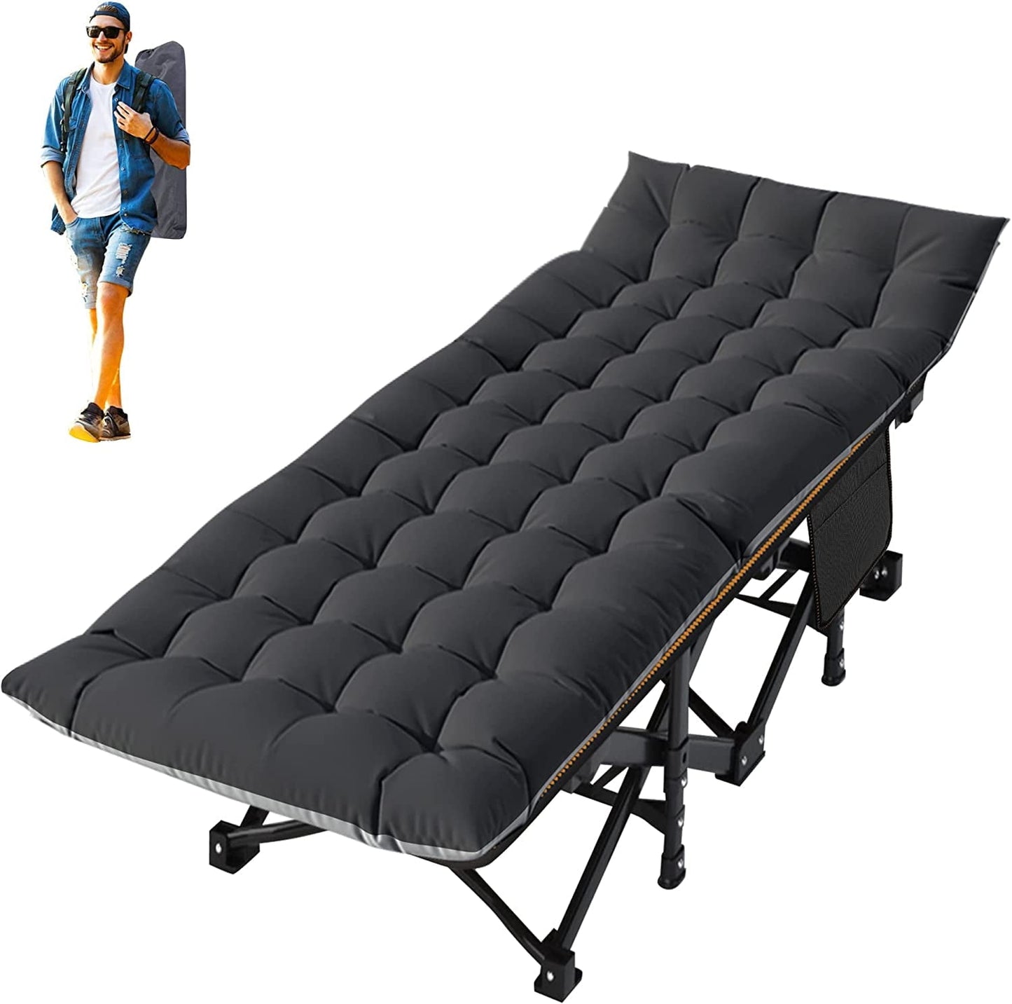 Slsy Folding Camping Cots for Adults, Wide Folding Cot Sleeping Cots with 2-Sided Mattress & Carry Bag, 880LBS(Max Load)