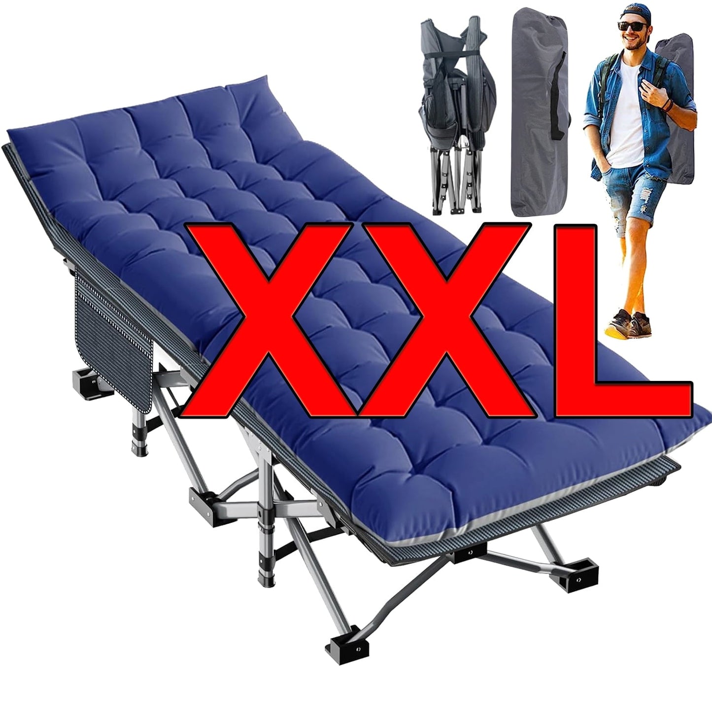 Slsy Oversized XXL Folding Camping Cot for Adults, XXL 32'' Wide Folding Cot with 3.3 Inch 2 Sided Mattress & Carry Bag, Portable Sleeping Cot, Folding Bed Guest Bed
