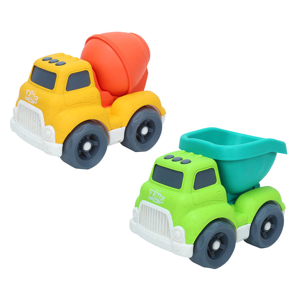 Plantastic City Vehicles Double Pack (Medium Size) - Cement Mixer And Gravel Truck