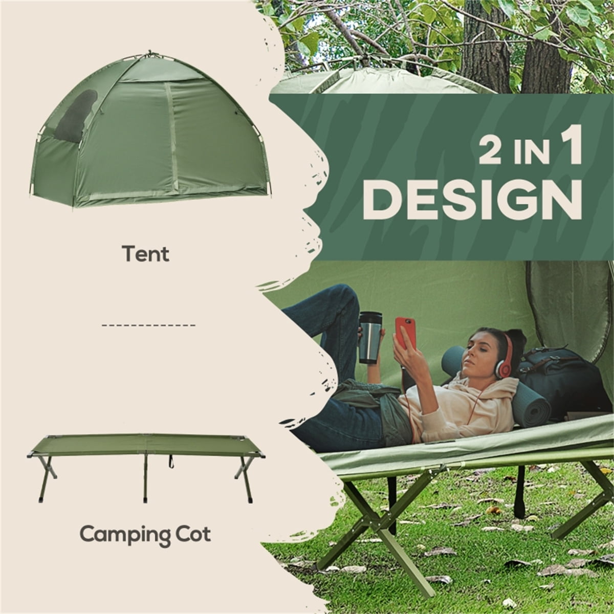 XGeek 2 In 1 Foldable Camping Cot with Tent, Bedspread, Air Mattress