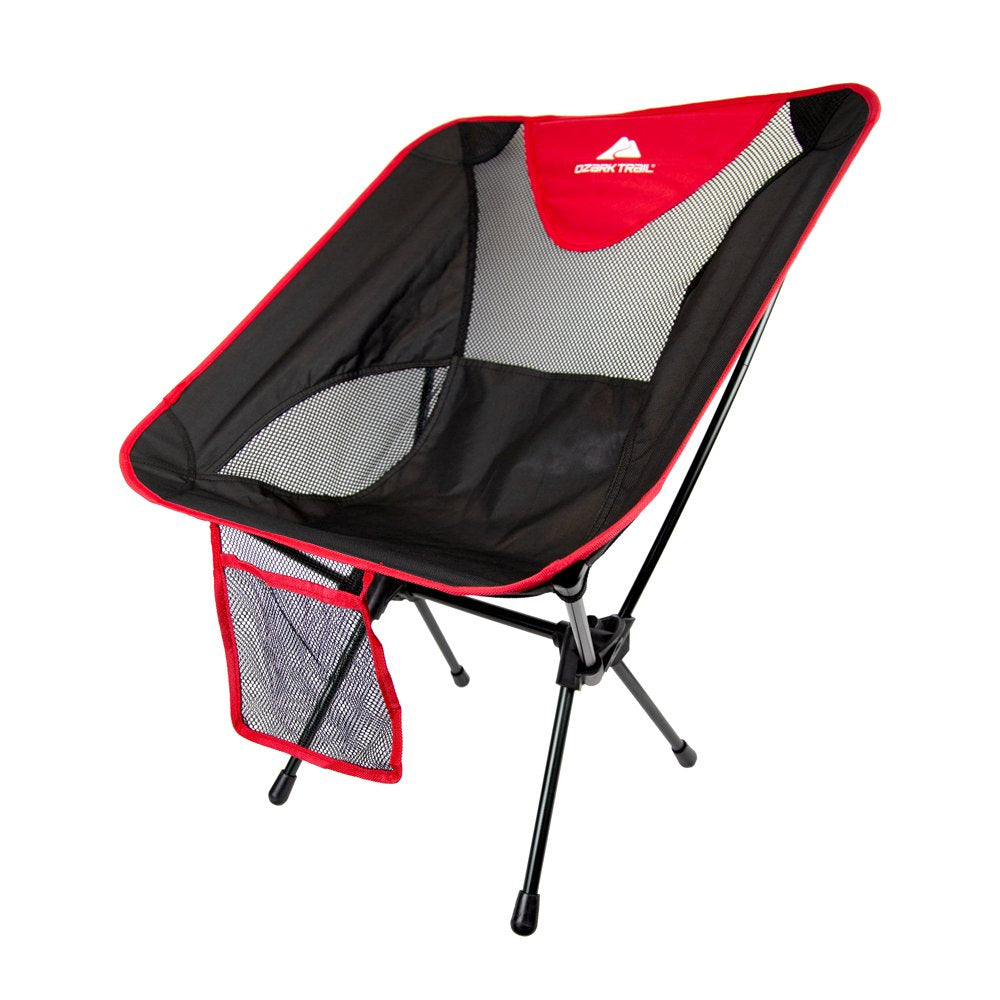 Ozark Trail Himont Oversized Camp Lite Chair for Camping Enjoying Outdoors, Black and Red