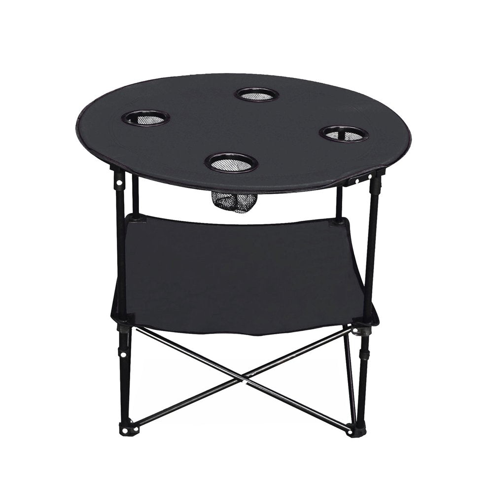 ETNA Folding Camp Table Foldable Beach Table with Cup Holders, 28" - Black