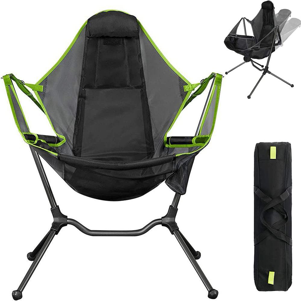 VEANERWOOD Hammock Camping Chair Folding Rocking Chair with Pocket Steel Heavy Duty Portable Camping Chair with High Back Outdoor Oversized Chair for Lawn,Backyard,Picnic,Capacity-330Lbs