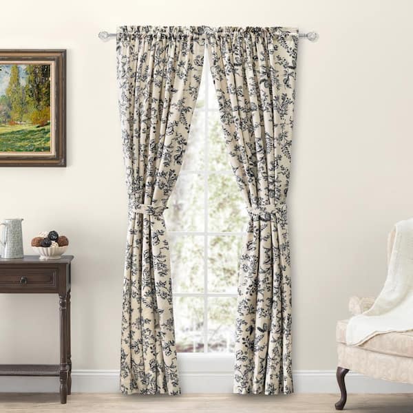 Window Curtains 2 Panels Room Darkening 42 x 45 Inch Black Floral Pattern