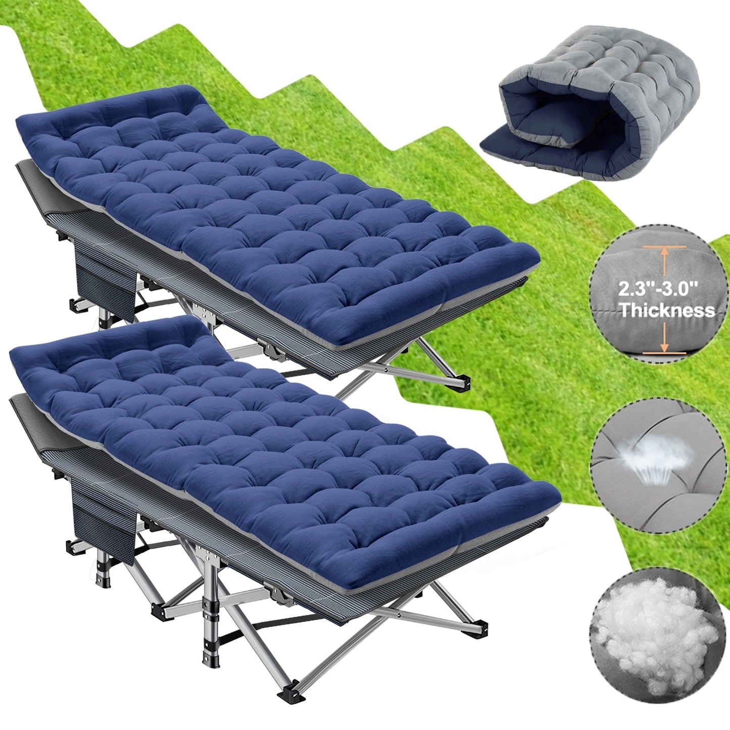 Lilypelle 75' Adult Folding Bed Camping Cots with Gray Mat,2 Pack