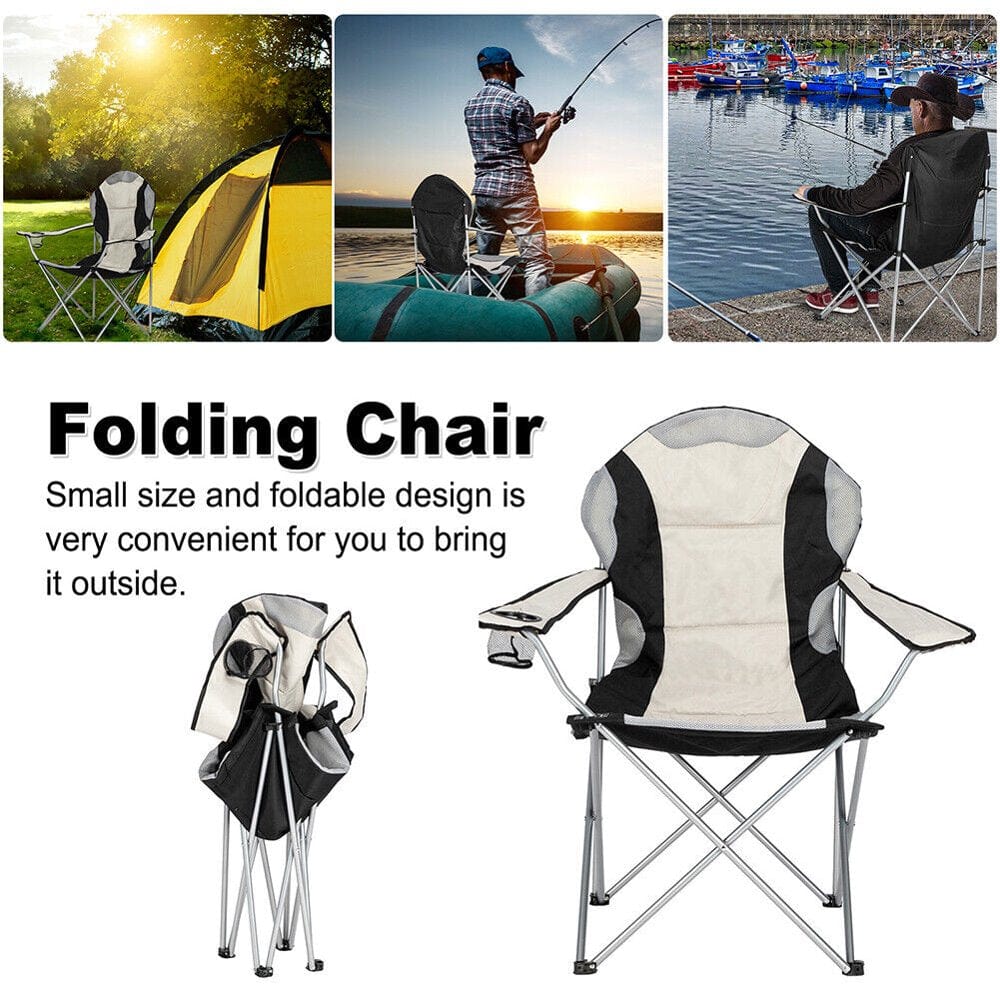 Clerance! Camping Chair Hard Arm High Back Lawn Chair Heavy Duty with Cup Holder, for Camp, Fishing, Hiking, Outdoor, Carry Bag