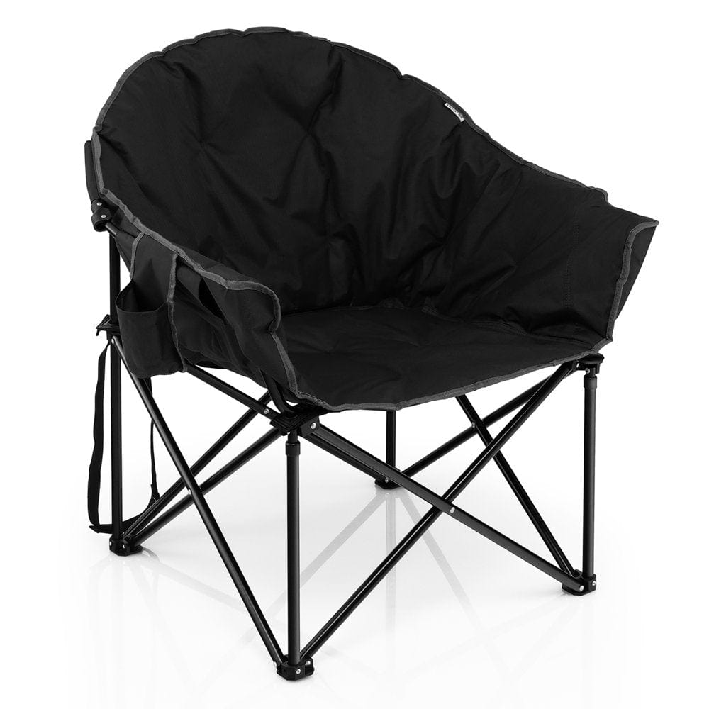 Costway Folding Camping Moon Padded Chair with Carry Bag Cup Holder Portable Navy