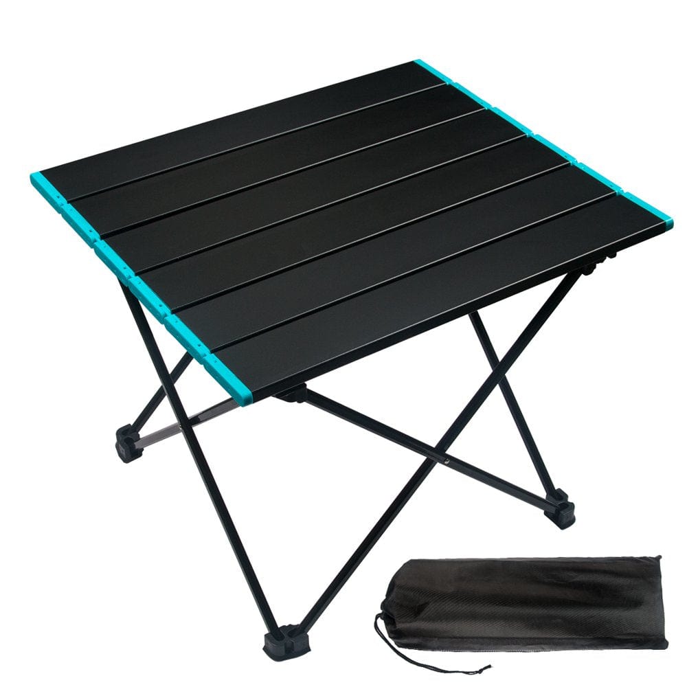 Folding Camping Table Portable Camping Side Tables with Aluminum Table Top with Carrying Bag, Lightweight Waterproof Fold up Table for Picnic Camp Beach Outdoor BBQ Cooking, Beach Tables Black -Medium