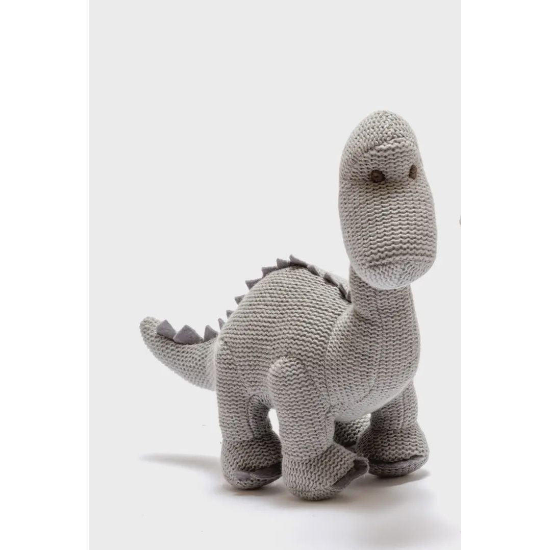 Small Knitted Organic Cotton Dinosaur Plush Toy - Dark Grey Diplodocus