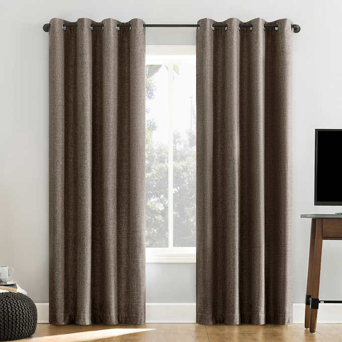 Pratt Tonal Texture Fleece Insulated 100% Blackout Window Curtains, 2-Pack