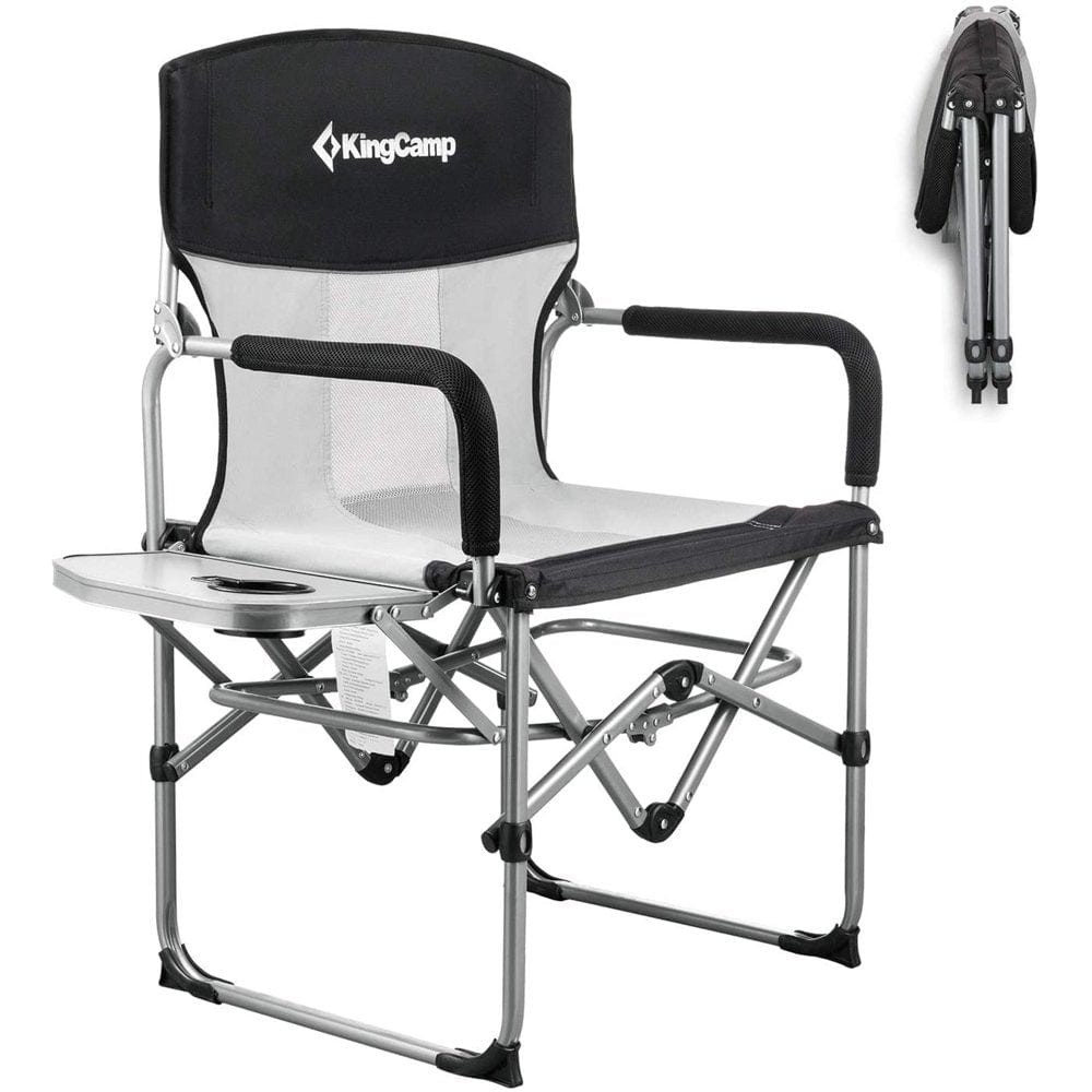 Kingcamp Folding Camping Chairs Heavy Duty Directors Chair with Side Table Black