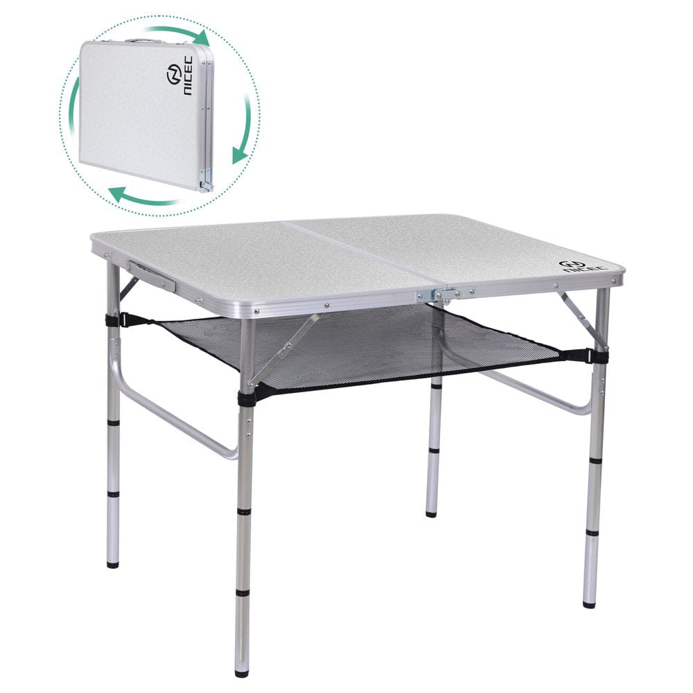 Nice C Folding Table Adjustable Height, Portable Camping Table Lightweight Aluminum, with Carry Handle for Outdoor, Beach, BBQ, Picnic, Cooking, Festival, Indoor, Office (Small)