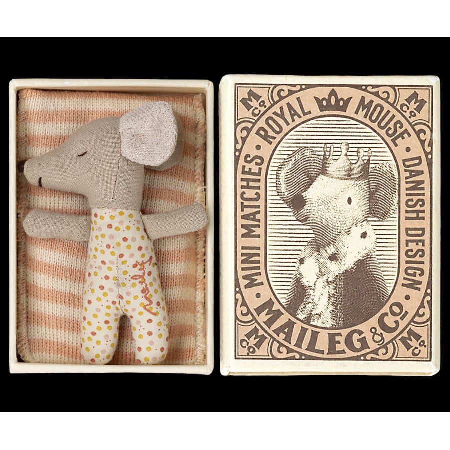 Sleepy Wakey Baby Mouse in Matchbox - Rose