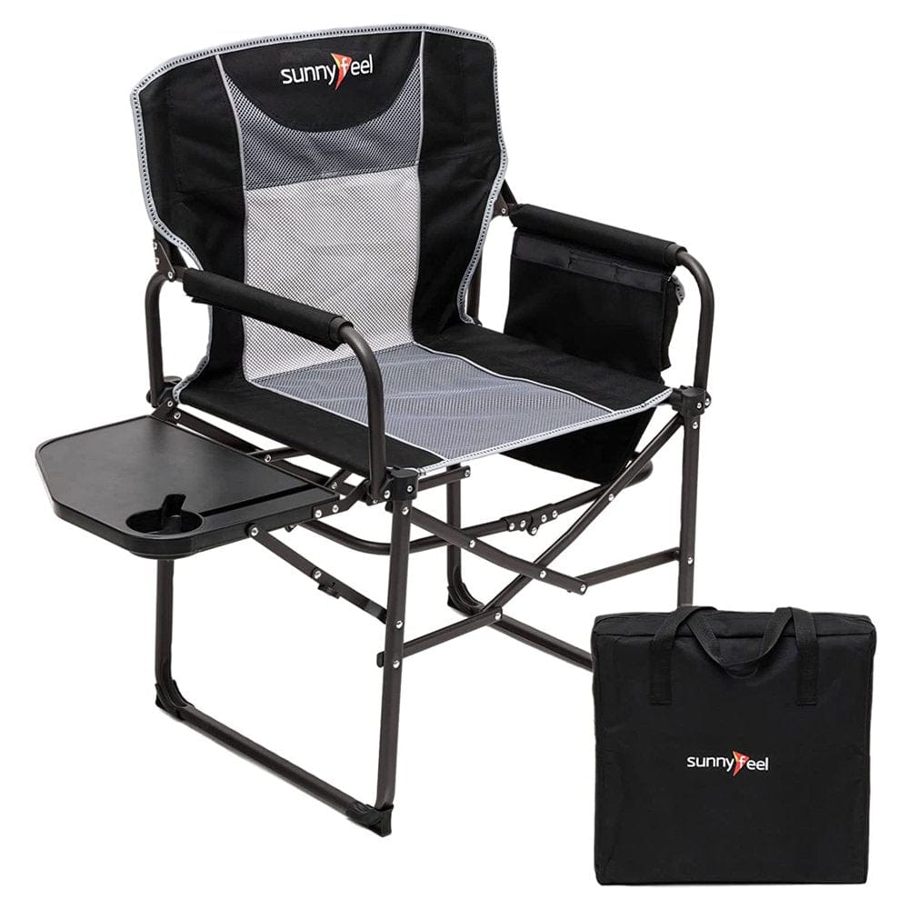 Sunnyfeel Camping Director Chair, Heavy Duty, Portable Folding Chair with Side Table, Pocket, Handle for Beach/Fishing/Outdoor/Travel/Picnic/Concert, Foldable Table Camp Chairs with Carry Bag