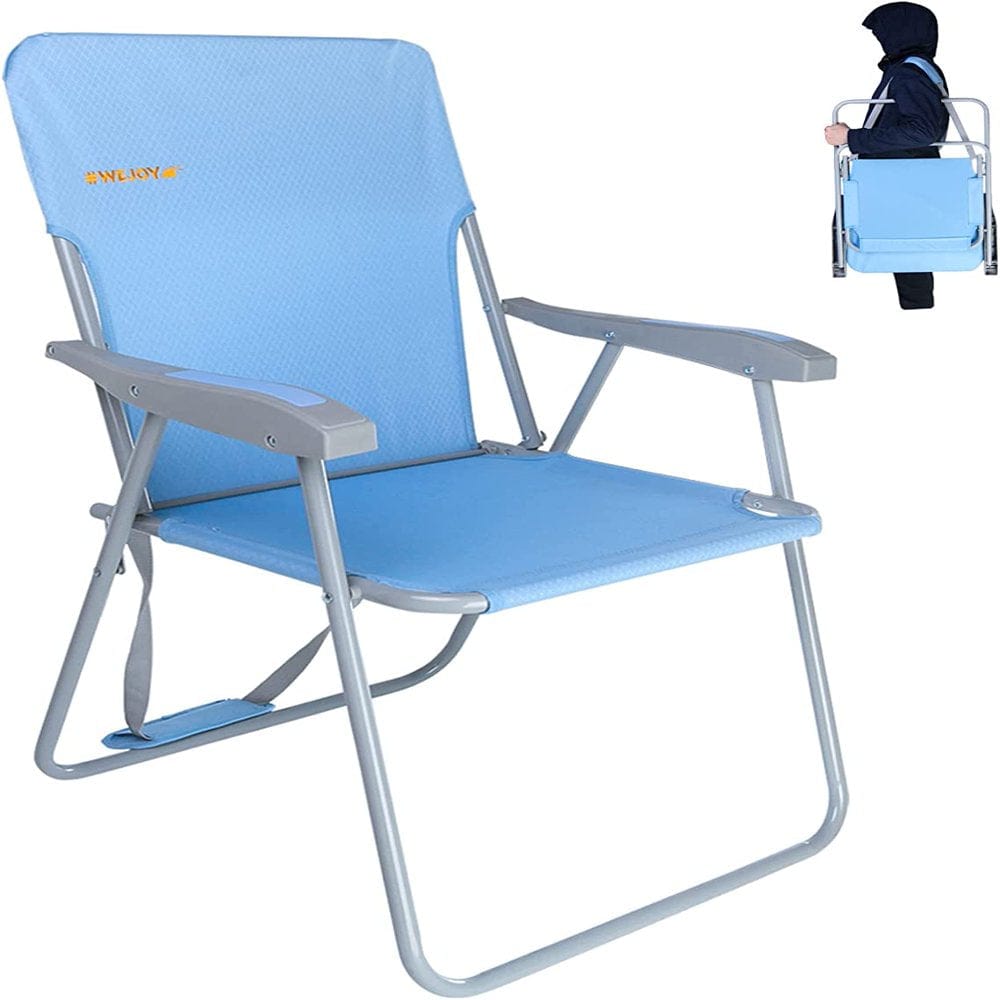WEJOY High Back Outdoor Lawn Chairs Folding Beach Chairs for Adults with Shoulder Strap Blue