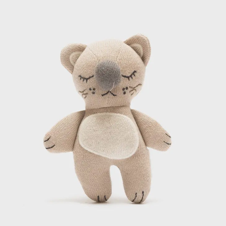 Knitted Organic Cotton. Baby Rattle - Sleeping Wombat