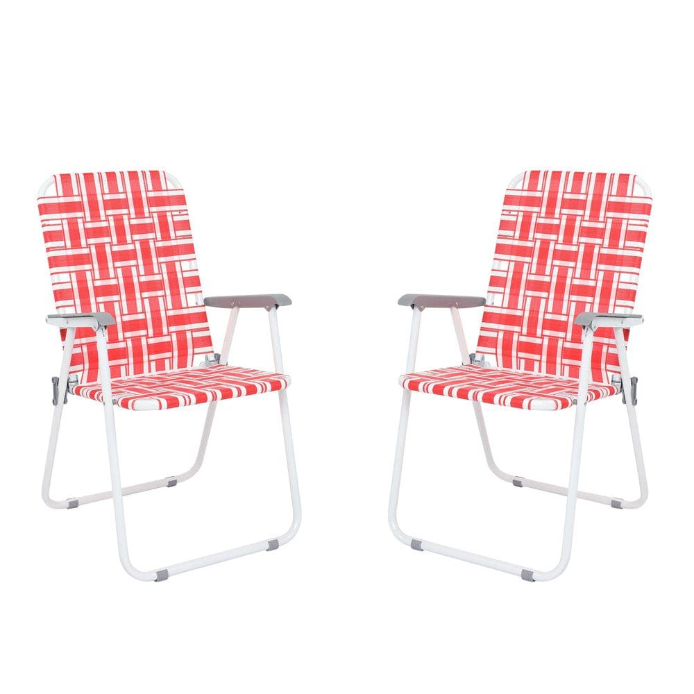 Zimtown 2 Pack Lawn Chair Set Patio Folding Web Outdoor Portable Camping Chair(Red & White)