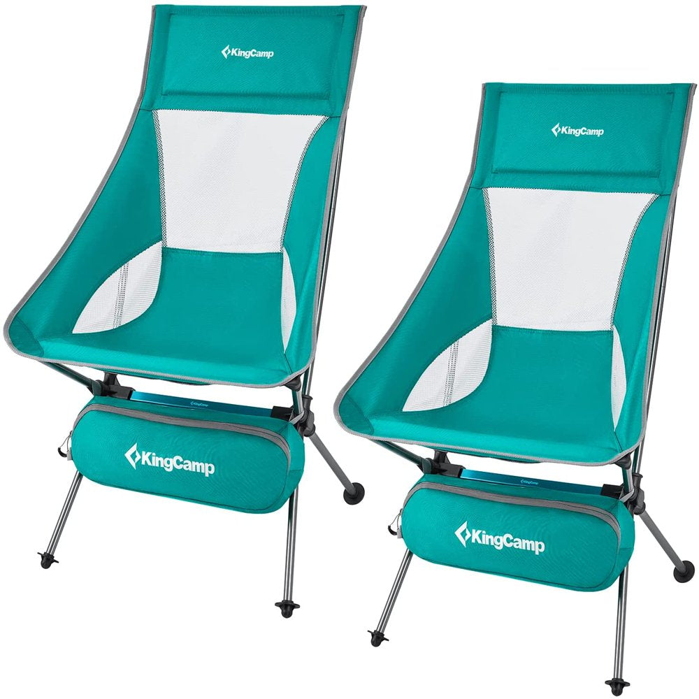 Kingcamp 2 Pack High Back Camping Chairs Extra Wide Lightweight Folding Chairs with Side Pocket & Carry Bag Grey
