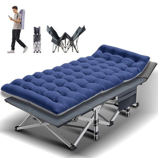 Lilypelle folding cot with mattress,Heavy Duty Sleeping Cots with Carry Bag,Double Layer Oxford Portable Folding Camping Cot for Home ,Office Nap and Outdoor Beach£¬Blue&Blue