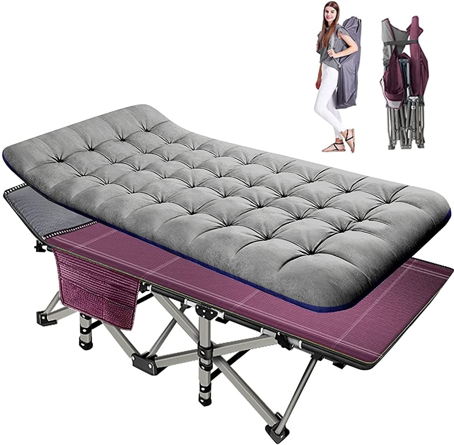 MOPHOTO Folding Camping Cots for Adults 880lbs, 28' Wide Sturdy Portable Sleeping Bed, Folding Cot with Gray Mattress