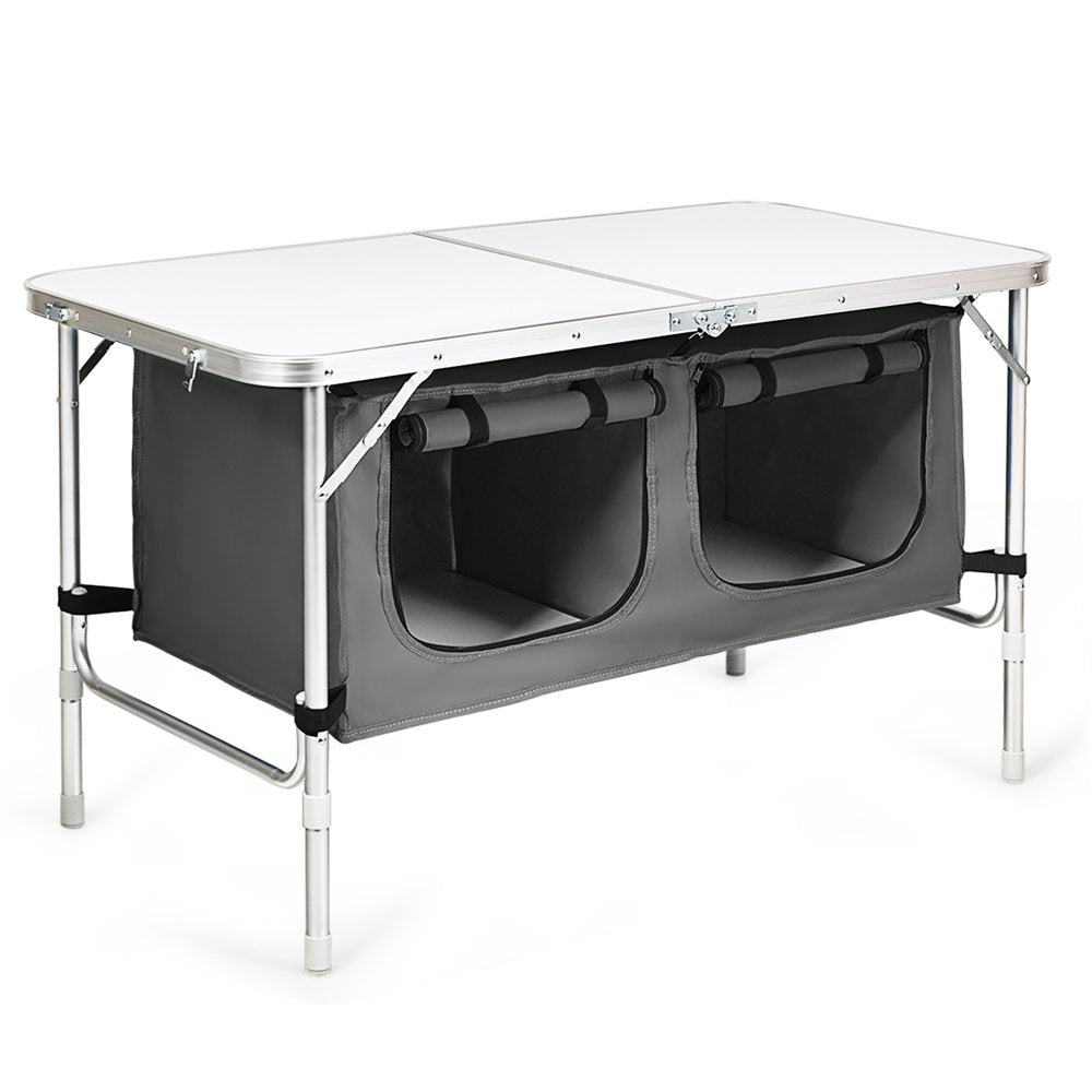 Costway Adjustable Camping Table Aluminum W/ Storage Organizer Grey