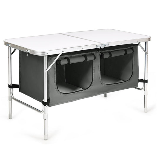Costway Adjustable Camping Table Aluminum W/ Storage Organizer Grey