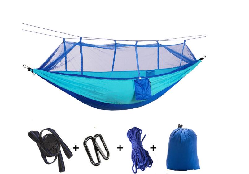 Outdoor Parachute Cloth Hammock Couble with Mosquito Net Light Portable Army Green Insect-proof Camping Aerial Tent - Blue Force Sports