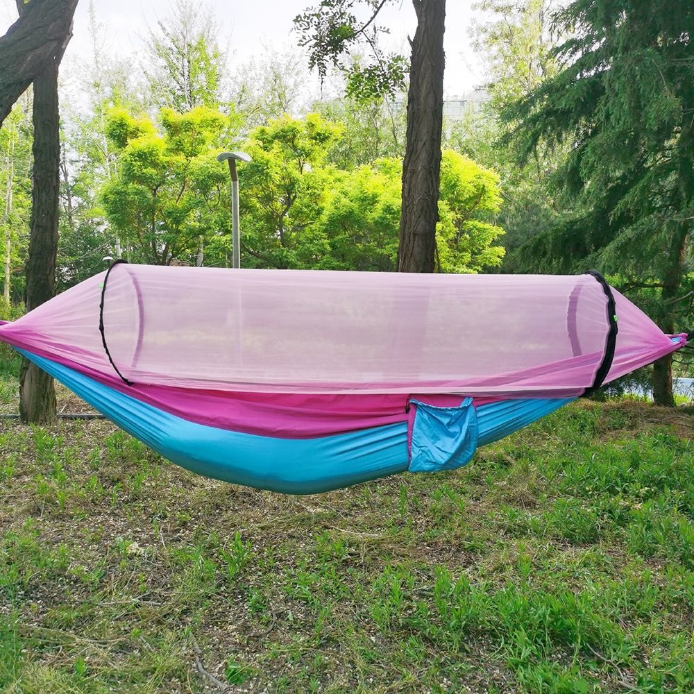 Automatic Mosquito Net Anti-Rollover Hammock Parachute Cloth Hammock Nylon Hammock Outdoor Hammock Strap Swing Hanging Chair - Blue Force Sports