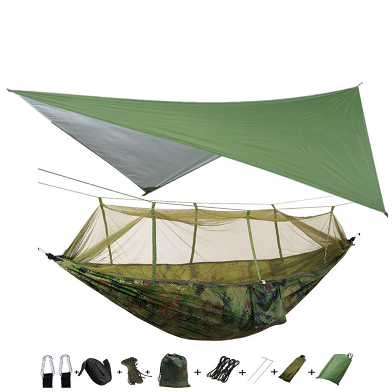 Outdoor Parachute Cloth Hammock Couble with Mosquito Net Light Portable Army Green Insect-proof Camping Aerial Tent - Blue Force Sports