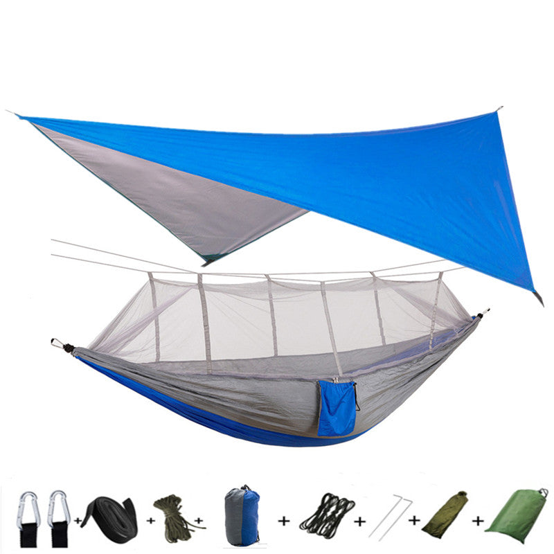 Outdoor Parachute Cloth Hammock Couble with Mosquito Net Light Portable Army Green Insect-proof Camping Aerial Tent - Blue Force Sports
