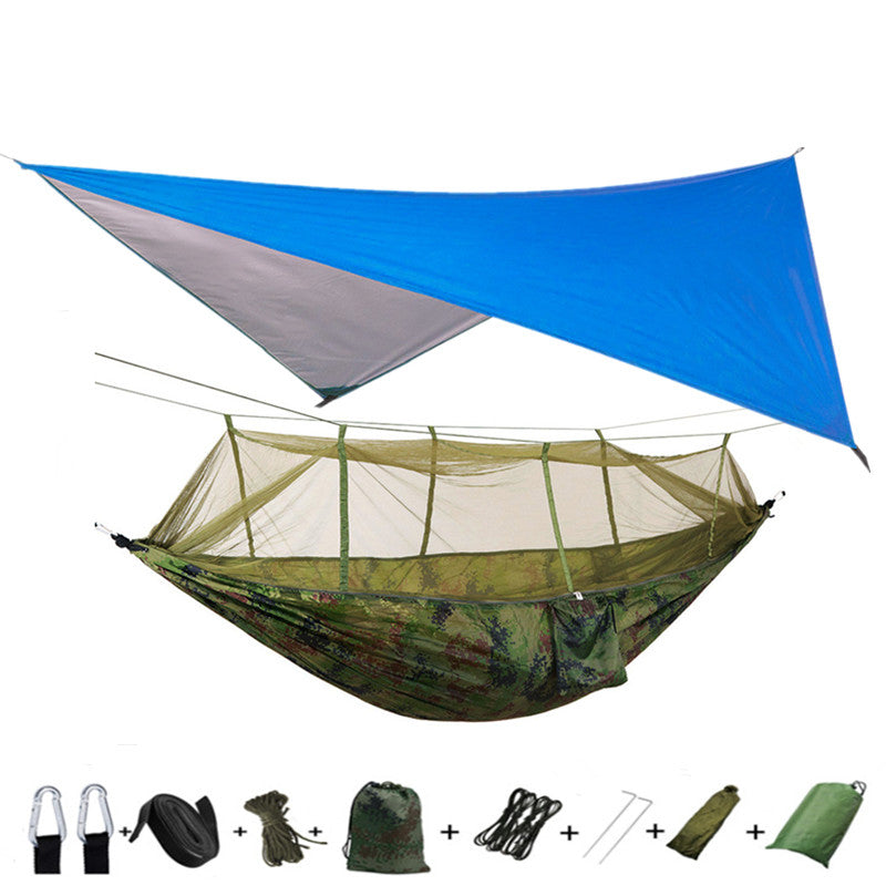 Outdoor Parachute Cloth Hammock Couble with Mosquito Net Light Portable Army Green Insect-proof Camping Aerial Tent - Blue Force Sports